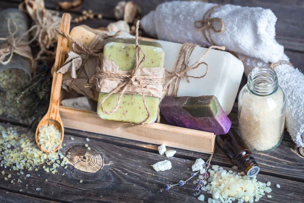 Spa still life on a wooden background, the concept of body care and spa treatments Журналист